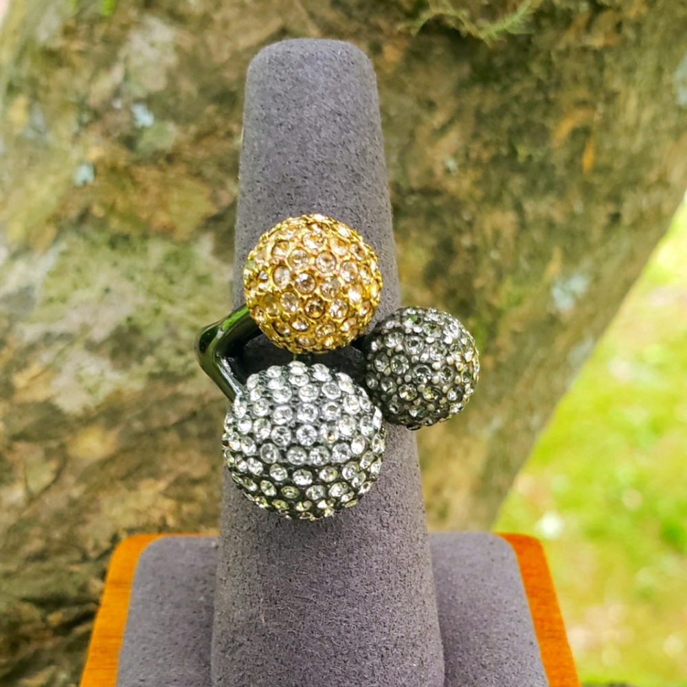 Stella & Dot Pave Crystal Ring. Silver, Gold, & Black. Adjustable sizing.